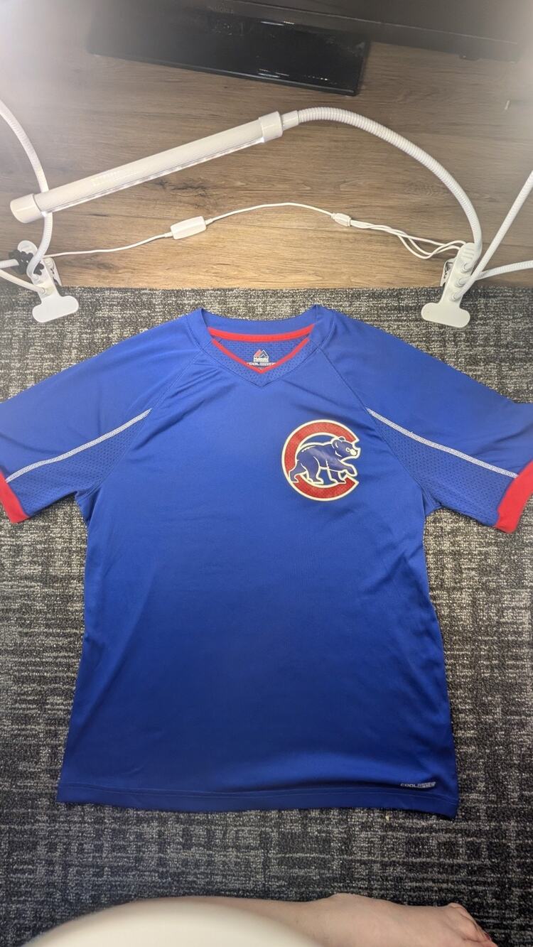 Majestic Cool Base Chicago Cubs MLB Baseball Blue/Red Short Sleeve Shirt L
